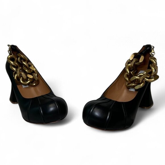 STELLA MCCARTNEY Groove Gold Chain Ankle Strap Pumps, Black, EU 38.5 NWT - Picture 2 of 16